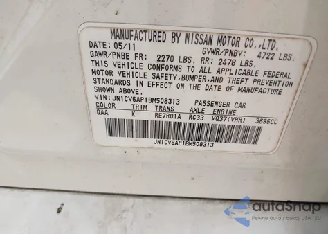 2011 Infiniti G37 Journey z USA, uszkodzony, nr VIN JN1CV6AP1BM508313